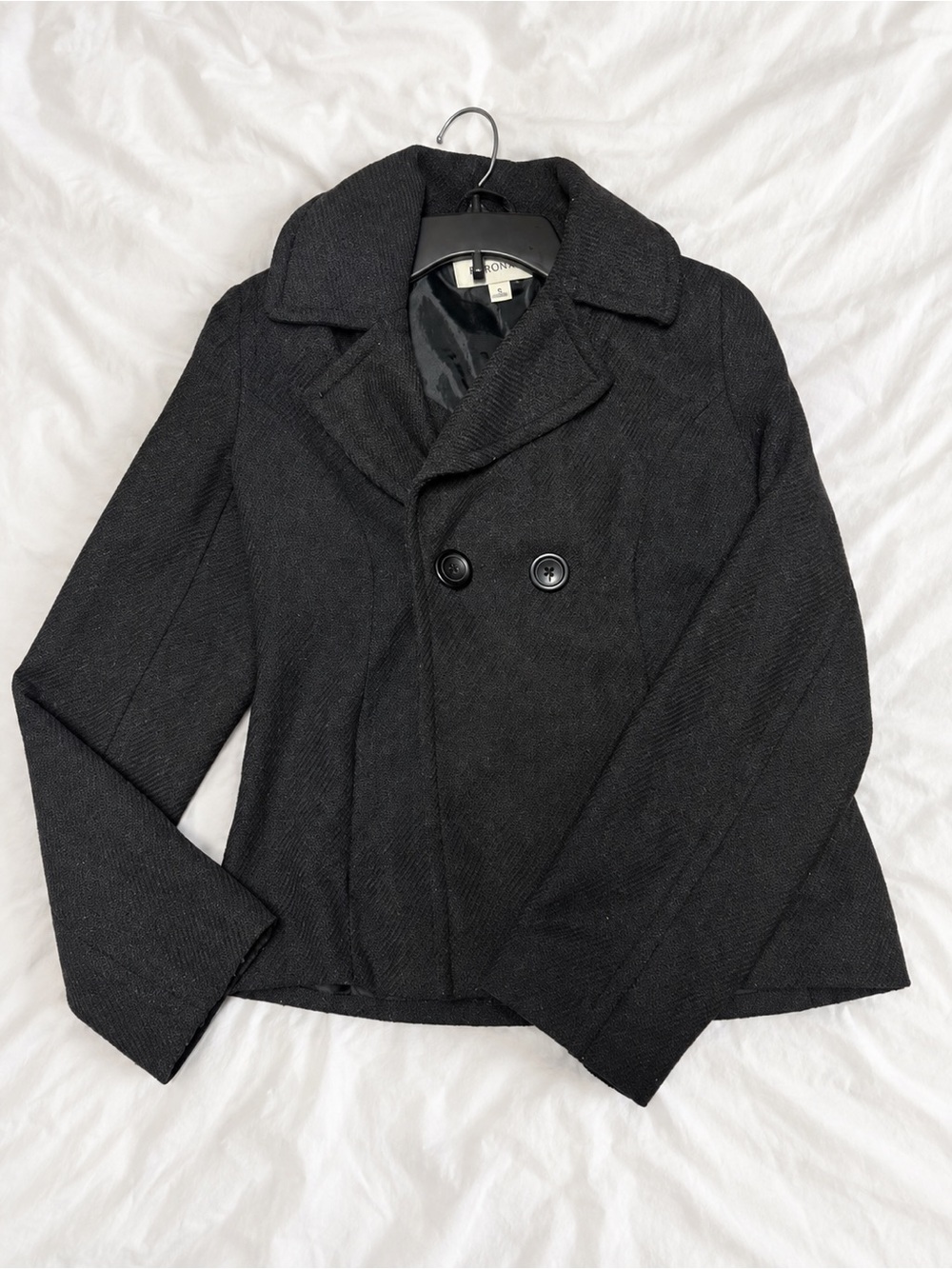 Merona Women’s Black/Charcoal Wool Blend Peacoat Size Small Double Breasted